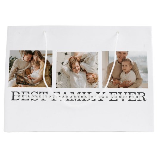 トレンディーコラージュ写真と最高の家族のエバ最高のギフト ラージペーパーバッグ (正面)