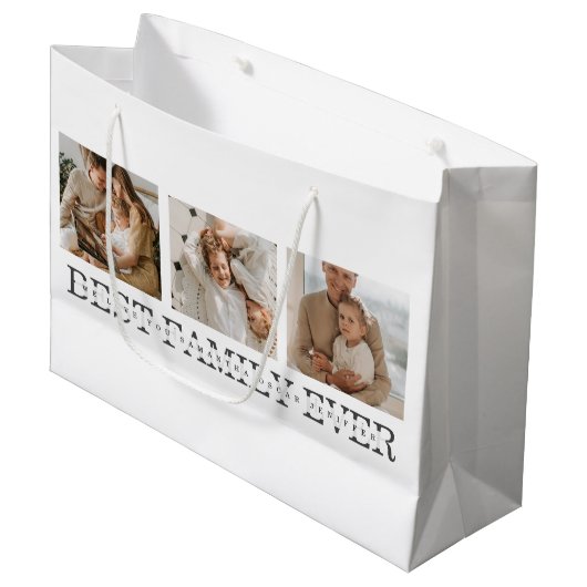 トレンディーコラージュ写真と最高の家族のエバ最高のギフト ラージペーパーバッグ (正面アングル)