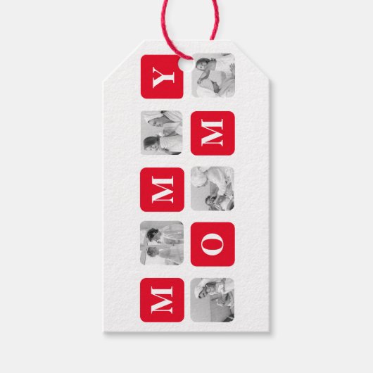 トレンディーコラージュ写真と赤い最高のモマイギフト ギフトタグ (正面)