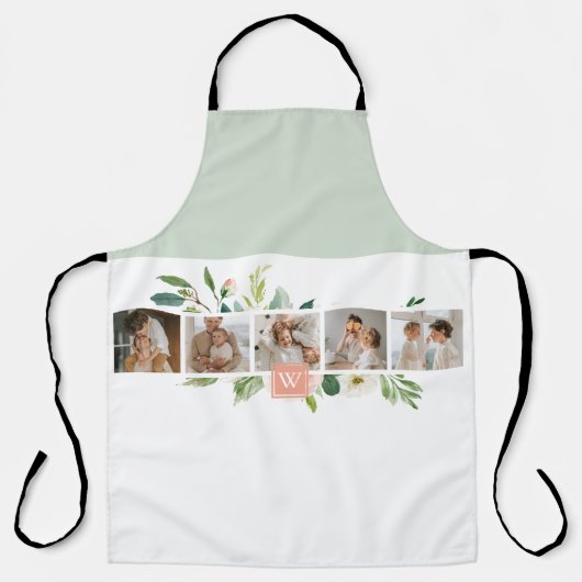 トレンディーコラージュ家族の写真と花ギフト エプロン (正面)