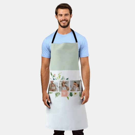 トレンディーコラージュ家族の写真と花ギフト エプロン (着用した状態)