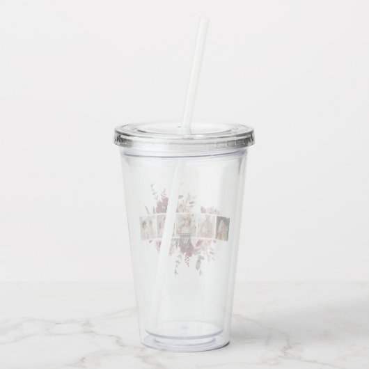 トレンディーコラージュ家族の写真カラフル花ギフト アクリルタンブラー (裏面)