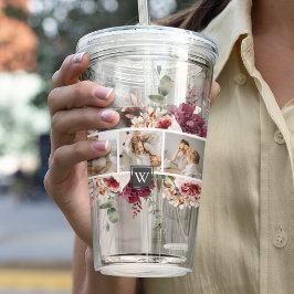 トレンディーコラージュ家族の写真カラフル花ギフト アクリルタンブラー