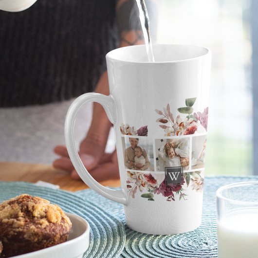 トレンディーコラージュ家族の写真カラフル花ギフト カフェラテマグ
