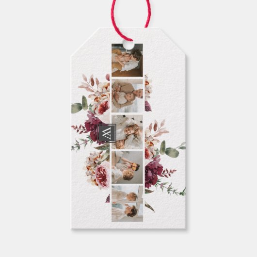 トレンディーコラージュ家族の写真カラフル花ギフト ギフトタグ (正面)