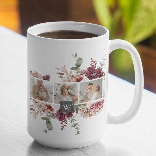トレンディーコラージュ家族の写真カラフル花ギフト コーヒーマグカップ