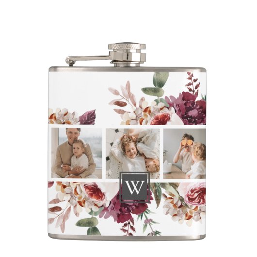 トレンディーコラージュ家族の写真カラフル花ギフト フラスク (正面)