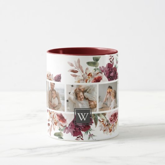 トレンディーコラージュ家族の写真カラフル花ギフト マグカップ (中央)