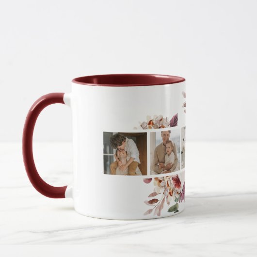 トレンディーコラージュ家族の写真カラフル花ギフト マグカップ (左)