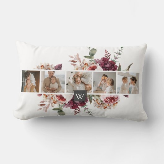 トレンディーコラージュ家族の写真カラフル花ギフト ランバークッション (正面)