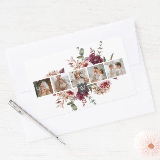 トレンディーコラージュ家族の写真カラフル花ギフト 長方形シール (封筒)