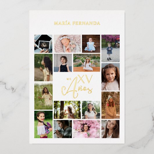 トレンディーコラージュ15アニオス16枚スペインの写真タイムライン 箔招待状 (正面)