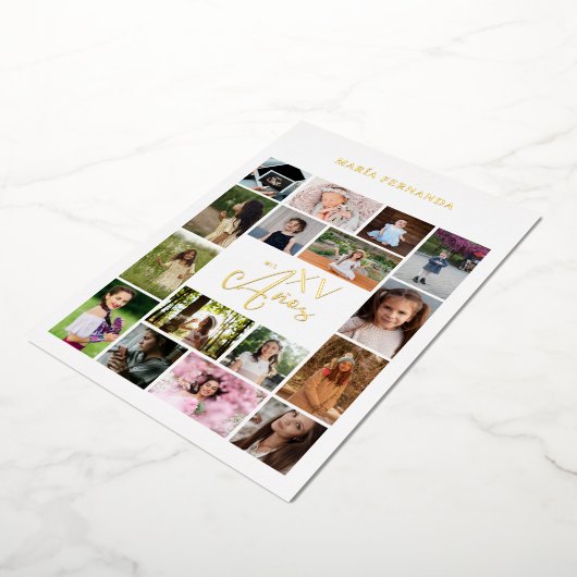 トレンディーコラージュ15アニオス16枚スペインの写真タイムライン 箔招待状 (回転した状態)
