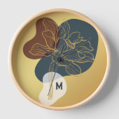 トレンディーコンテンポラリーモノグラム金ゴールドお洒落フローラ 壁時計 (正面)