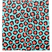 トレンディーコーラルアートミントティール(緑がかった色)レオパードアニマルプリント シャワーカーテン (正面)