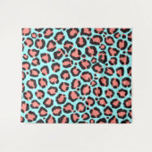 トレンディーコーラルアートミントティール（緑がかった色）レオパードアニマルプリント タペストリー (正面(横))