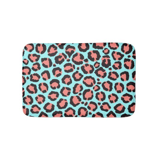 トレンディーコーラルアートミントティール(緑がかった色)レオパードアニマルプリント バスマット (正面)