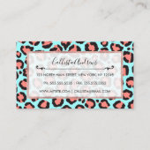 トレンディーコーラルアートミントティール(緑がかった色)レオパードアニマルプリント 名刺 (裏面)