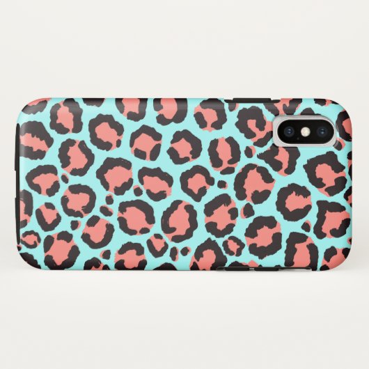 トレンディーコーラルアートミントティール（緑がかった色）レオパードアニマルプリント Case-Mate iPhoneケース (裏面(横))