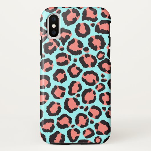 トレンディーコーラルアートミントティール（緑がかった色）レオパードアニマルプリント Case-Mate iPhoneケース (裏面)
