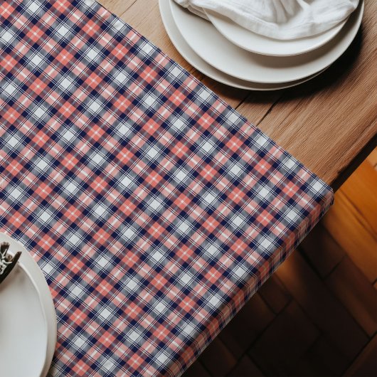 トレンディーコーラルネイビーお洒落タータンチェックfor Everyday Dining ロングテーブルランナー