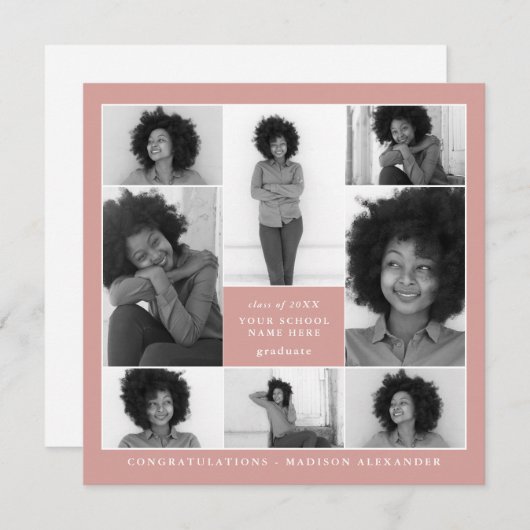 トレンディーコーラルフォトコラージュ卒業パーティー 招待状 (正面/裏面)