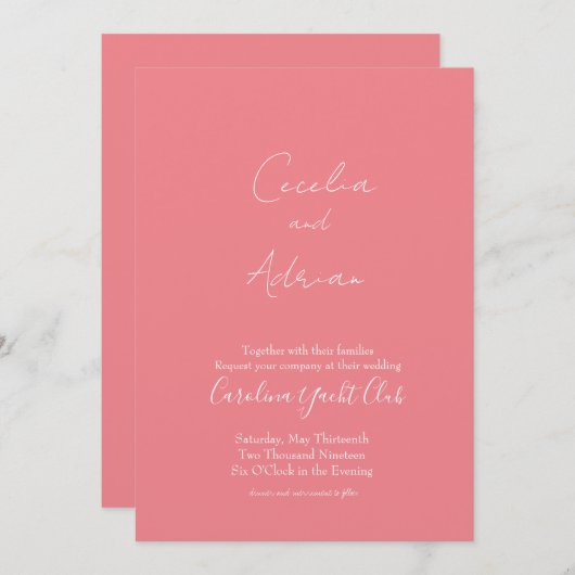 トレンディーコーラル結婚式招待状 招待状 (正面/裏面)