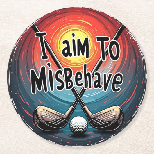 トレンディーゴルフのクラブとボール ラウンドペーパーコースター (正面)