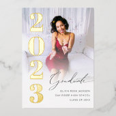 トレンディーゴールドフォイル写真卒業発表 箔招待状 (正面)