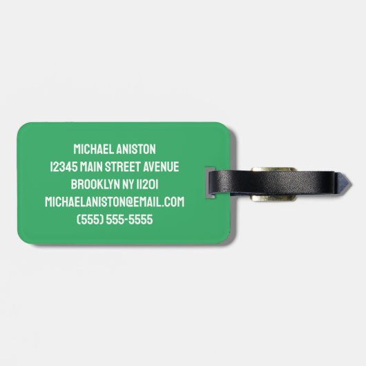 トレンディーサッカーボールパーソナライズされたグリーン ラゲッジタグ (裏面横)