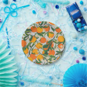 トレンディーサマーオレンジ柑橘系フルーツ花模様 ペーパープレート (パーティー)