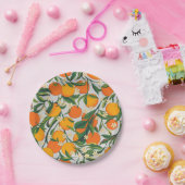 トレンディーサマーオレンジ柑橘系フルーツ花模様 ペーパープレート (パーティー)