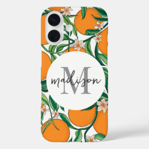 トレンディーサマーオレンジ柑橘系フルーツ花模様 iPhone 16ケース