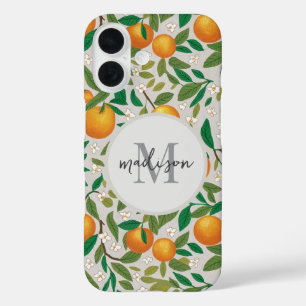 トレンディーサマーオレンジ柑橘系フルーツ花模様 iPhone 16ケース