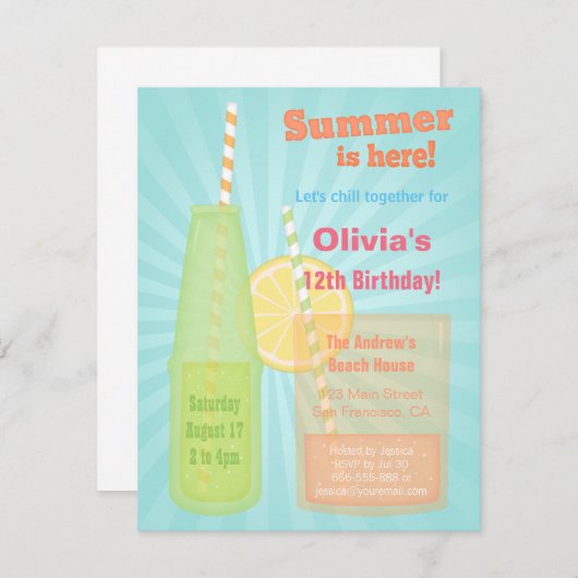 トレンディーサマードリンクバースデーパーティ招待状 招待状 (正面/裏面)