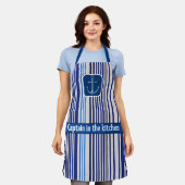 トレンディーサマーネイビーブルーボートストライプコレクション エプロン (着用した状態)