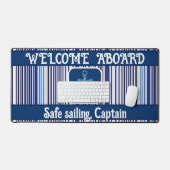 トレンディーサマーネイビーブルーボートストライプコレクション デスクマット (キーボード&マウス)