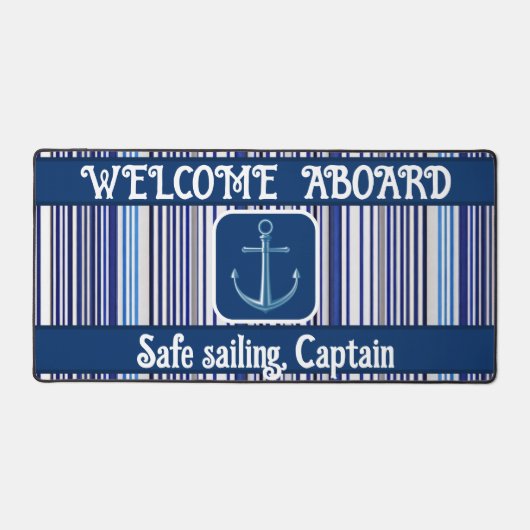 トレンディーサマーネイビーブルーボートストライプコレクション デスクマット (正面)