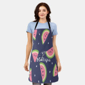 トレンディーサマーピンクブルースイカフルーツ エプロン (着用した状態)
