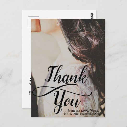 トレンディーサンキューブラックスクリプトフォト結婚ズ ポストカード (正面/裏面)