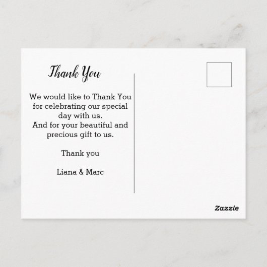 トレンディーサンキューブラックスクリプトフォト結婚ズ ポストカード (裏面)