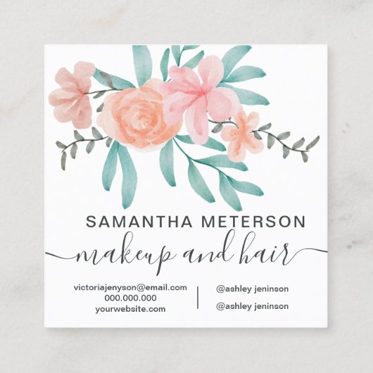 トレンディーサンゴフローラ水彩ハロースクリプト スクエア名刺 (裏面)