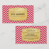 トレンディーシェブロンパターン金ゴールドフォイルバッジ明るい赤 名刺 (正面/裏面)