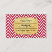 トレンディーシェブロンパターン金ゴールドフォイルバッジ明るい赤 名刺 (裏面)