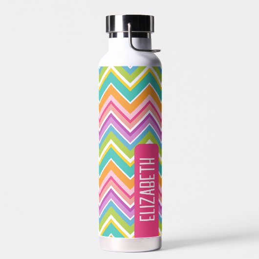 トレンディーシェブロン柄ラージネームブロックピンクグリーン ウォーターボトル (左面)