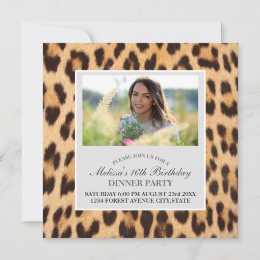 トレンディーシックなヒョウ柄サファリ誕生日パーティー 招待状 (正面)