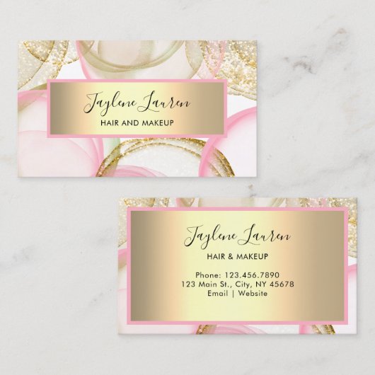 トレンディーシックなピンク金ゴールド抽象芸術インクサークル 名刺 (正面/裏面)