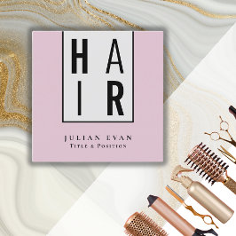 トレンディーシックなブラック&ピンクヘアドレッサー スクエア名刺
