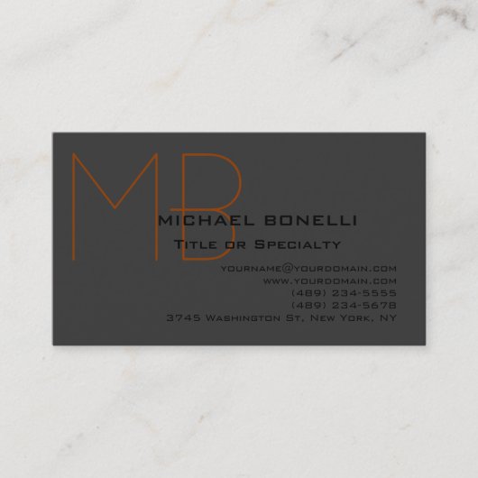 トレンディーシックなモノグラムブラックグレービジネスカード 名刺 (正面)