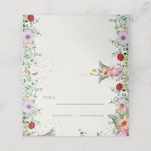 トレンディーシックなワイルドフラワーズフローラウェディングレセプション プレイスカード (外部開封)